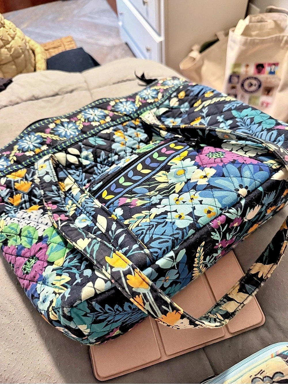Vera Bradley Floral Baby Bag in Black & Blue